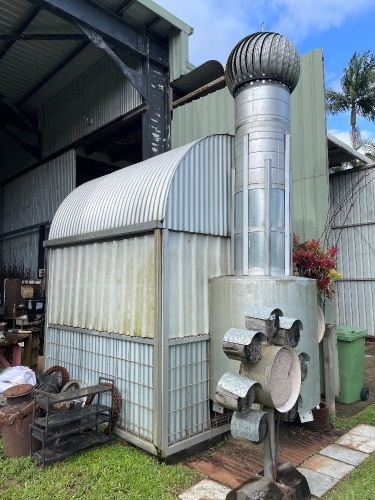 Shed 2.5m long x 2.35m wide x WITHDRAWN - 3.15m tall, installed lights, washing bay with submersible pump, ventilation chimney with industrial whirlybird