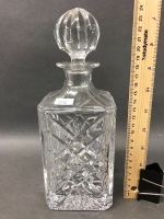 Crystal Decanter and 6 Vintage Etched Liquour Glasses - 3