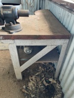 Steel frame work bench with slab timber top - 2