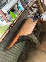 Steel frame work bench with slab timber top - 3