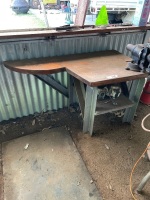 Steel frame work bench with slab timber top - 5