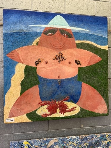 "Man with Crabs" art on board by Steve Weis