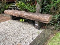 Slab timber and iron garden bench seat 2.22m long - 2