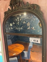 Antique wall mirror with carved pediment and scalloped glass features 1100mm tall - 2