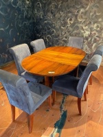 Art deco style extension table and 6 blue suede dining chairs - 2