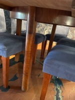 Art deco style extension table and 6 blue suede dining chairs - 3