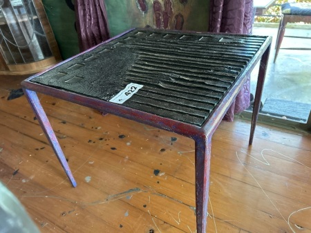 Forged side table with patterned glass insert