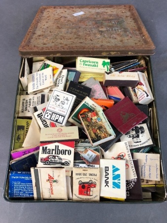 Large Collection Vintage Match Books & Boxes in Tin