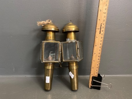 Pair Square Coppper Carriage Lamps