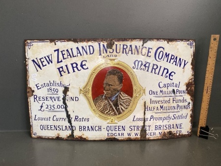 Rare Enamel New Zealand Insurance Company Sign