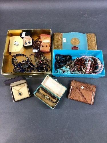 Box Lot of Asstd Costume Jewellery & Watches