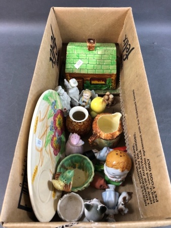 Box Lot of Asstd Ceramics inc. Cruets, Bisque Figures Etc.