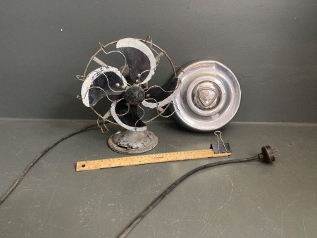 Vintage cast alloy fan + Holden Kingswood mudcap