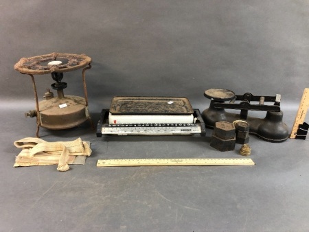 Job Lot inc. 2 Sets Scales - As Is + Vintage Brass Stove