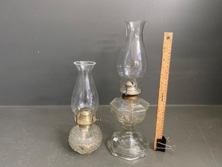 2 x Clear Glass Kerosene Lanterns with Chimneys