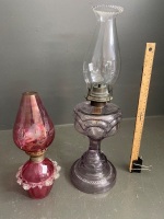 2 Ornate Kerosene Lanterns, Pink etched and Purple Art Deco - 3