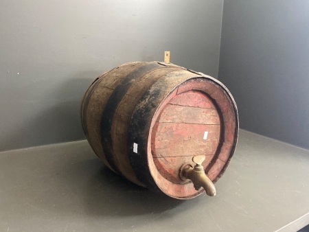 Early 1900s Wooden Barrel with Tap