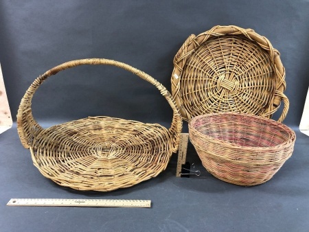 3 Woven Wicker Baskets Inc Large Flower Basket