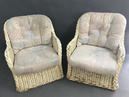 Pair of Painted Cane Armchairs with Cusions