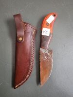 Damascus fixed blade knife with leather sheath, 90mm edge 190mm long - 2