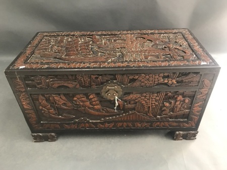 Vintage Carved Camphorwood Chest