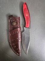 Damascus fixed blade knife with leather sheath, 120mm edge 230mm long - 2