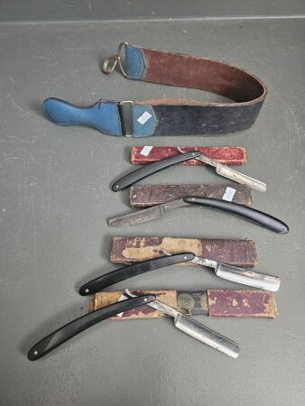 4 x cut Throat Razors with Malwa Strop