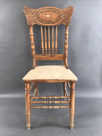 Vintage Pressed Timber Dining Chair with Replaced Seat