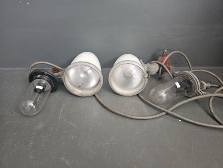 2 Industrial Style Revere Spot Lights & 2 x Vintage Rowco Light fittings