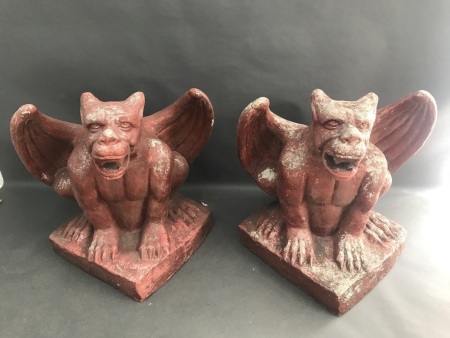 Pair of Large Fibre Cement Gargoyles