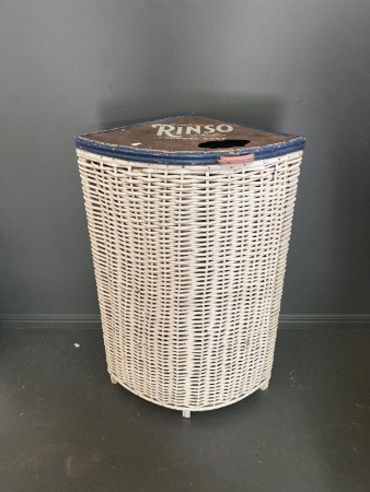 Rinso cane laundry basket with printed wooden top