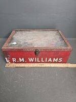 R.M. Williams (tin/perspex) leather repair case with contents - 3