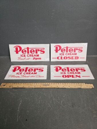 Peters Ice Cream perspex signs - Back at 2pm, Shut The Door, Closed, Open