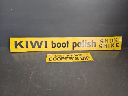 Kiwi Boot Polish + Coopers Dip -Shut The Gate- tin signs