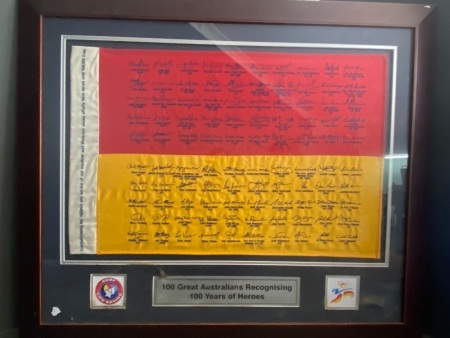 Surf Life Saving recognizing 100yrs Of Heros - signatures embroidered onto SLS flag - limited edition 48/250 - with certificate of authenticity