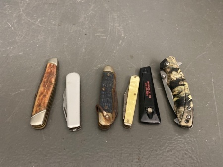 6 assorted pocket knives