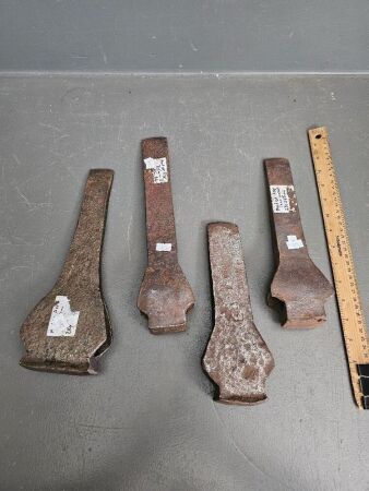 4x forged mortising axe heads - 1 marked Robert Sorby