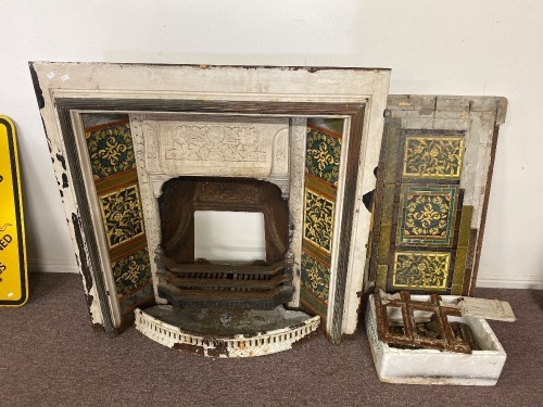 Victorian Cast Iron and Tile Antique Fireplace