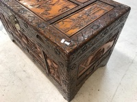 Large Carved Camphorwood Box with Brass Fittings & Tray Inside - 2