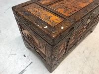 Large Carved Camphorwood Box with Brass Fittings & Tray Inside - 3