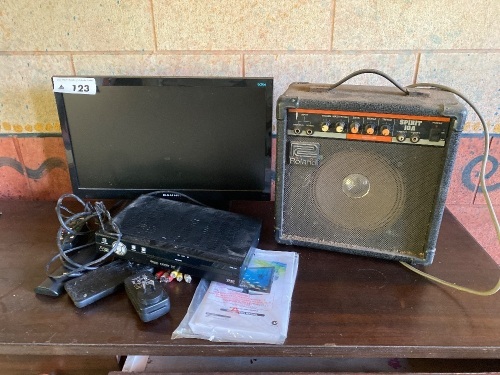 Assorted electrical items including Roland amp, Bauhn led Tv and DVD player