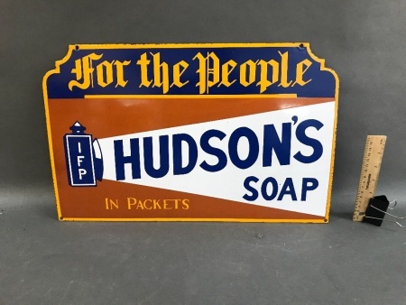 Hudson's Soap Enamel on Steel Wall Sign C1970's Reproduction - Never Hung - in Great Condition