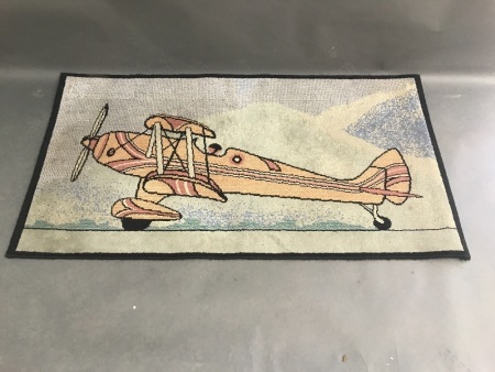 Belgian Woollen Rug with WWI Plane Style Motif