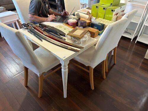 White dining table and 6 chairs