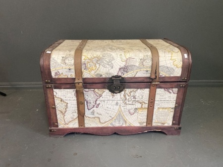 Wooden Trunk with World Map Print