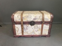 Wooden Trunk with World Map Print