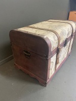 Wooden Trunk with World Map Print - 3