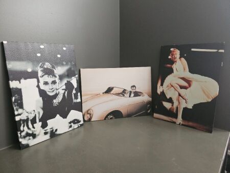 3 Hollywood Icon Photos - Marilyn, James Dean & Audrey Hepburn