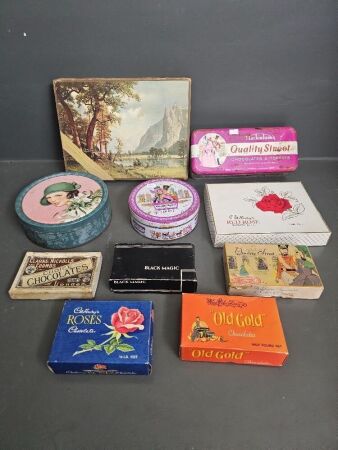 Large Collection of Vintage Chocalate Boxes and Tins - Roses, Old Gold, Quality Streets