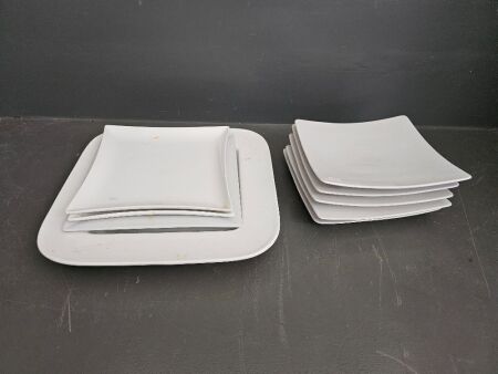 White Square Plates and Various Sized White Square Platters